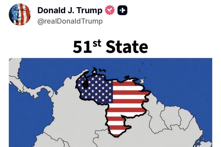 Trump Unggah Grafik Peta Venezuela dengan Label “Negara Bagian ke-51” AS
