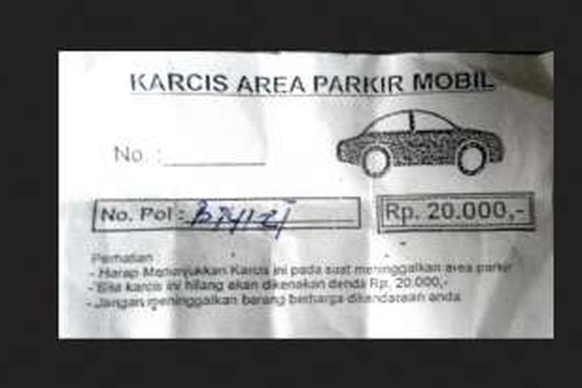 Tiket parkir tak resmi di kawasan Tanah Abang, Jakarta Pusat.