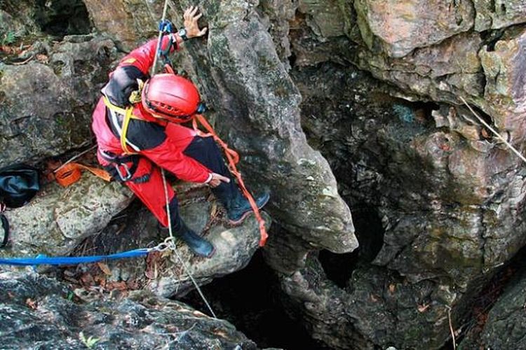 Mulut Luweng Jaran di kawasan karst Gunung Sewu, Pacitan, Jawa Timur.