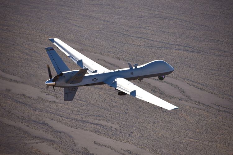 Pesawat MQ-9 Reaper melakukan misi pelatihan di atas Nevada Test and Training Range, 15 Juli 2019.