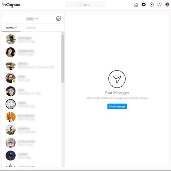 Inbox DM untuk Instagram versi web. Tampilannya sama persis dengan versi aplikasi.
