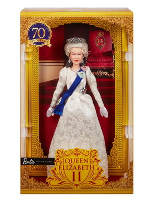 Barbie Ratu Elizabeth dijual lengkap dengan kotak yang terinspirasi dari kursi resmi kerajaan, menjadikannya cocok dikoleksi. 