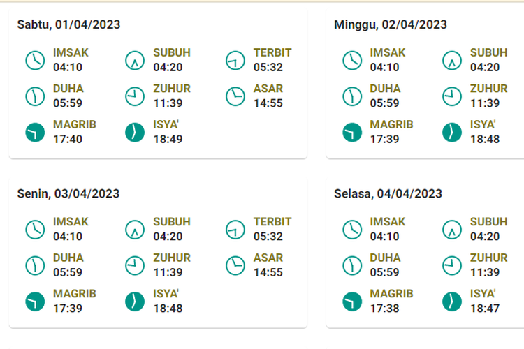 Jadwal shalat Kediri dan sekitarnya selama April 2023