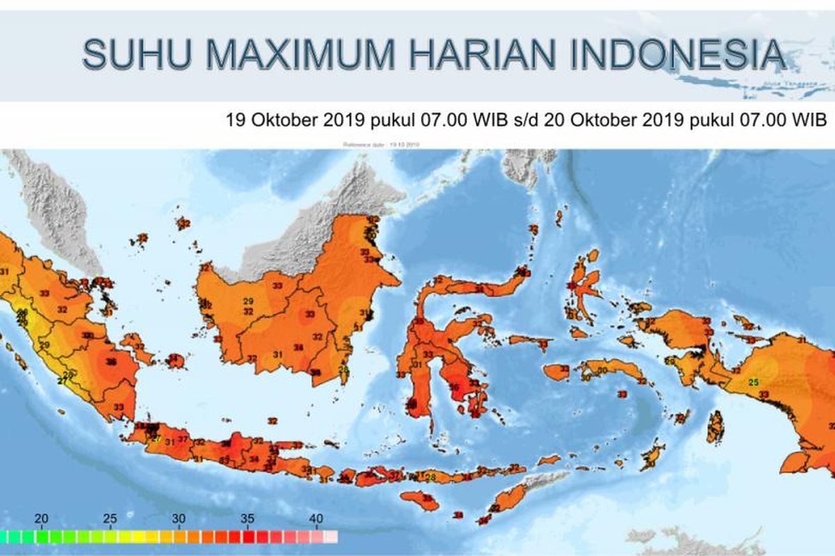 Perkiraan suhu udara panas di wilayah Indonesia dalam seminggu terakhir 