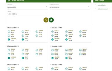 Tangkapan layar jadwal imsakiyah Ramadhan 2023 di laman bimas Islam Kemenag, Rabu (22/3/2023).