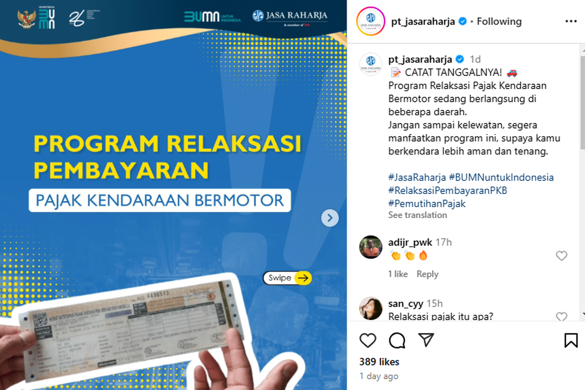 Program Relaksasi Pembayaran Pajak Kendaraan Bermotor.