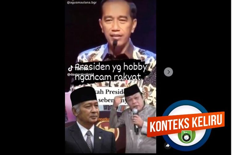 Tangkapan layar Facebook video yang diklaim menampilkan Jokowi mengancam rakyat