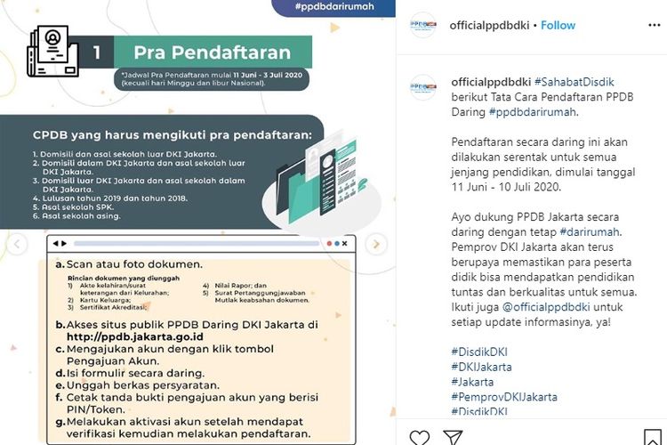 Cara prapendaftaran PPDB Jakarta tahun 2020.
