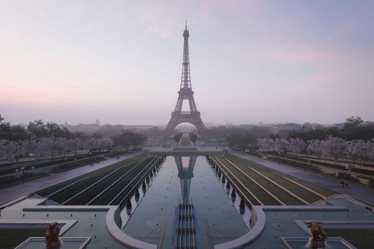 Area di sekitar Menara Eiffel, Paris, Perancis.