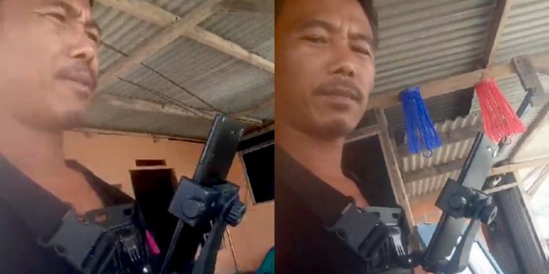 Kolase bidik layar video Umar Wazid dan peralatannya untuk live di Tiktok menggunakan stap seperti motovlog, Minggu (24/9/2023).