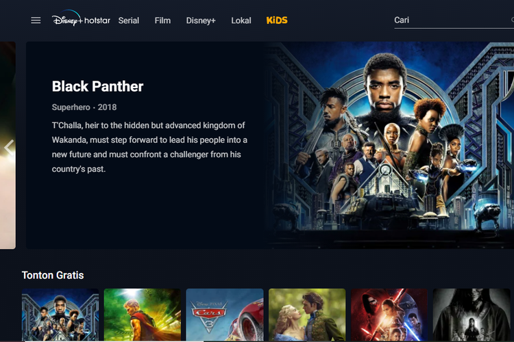 Halaman utama pada situs Disney+ Hotstar 