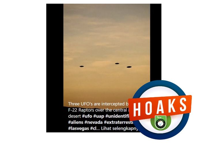 Hoaks, tiga UFO dicegat pesawat F22 Raptor milik Angkatan Udara AS