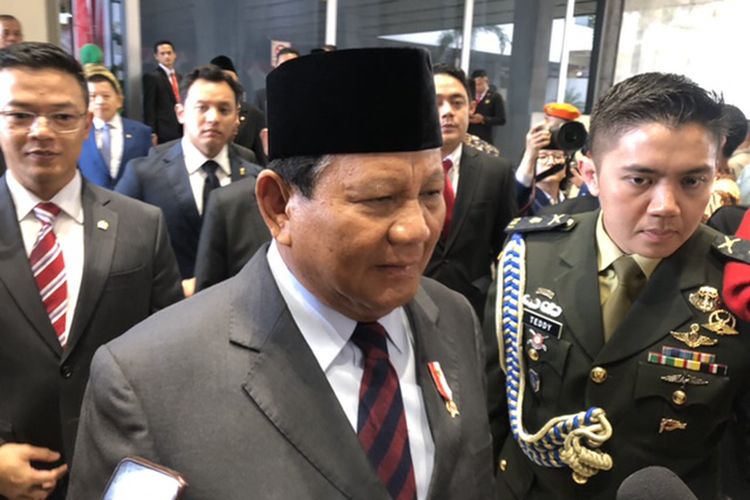 Menteri Pertahanan sekaligus Ketua Umum Partai Gerindra Prabowo Subianto di Gedung DPR RI, Senayan, Jakarta, Rabu (16/8/2023). 
