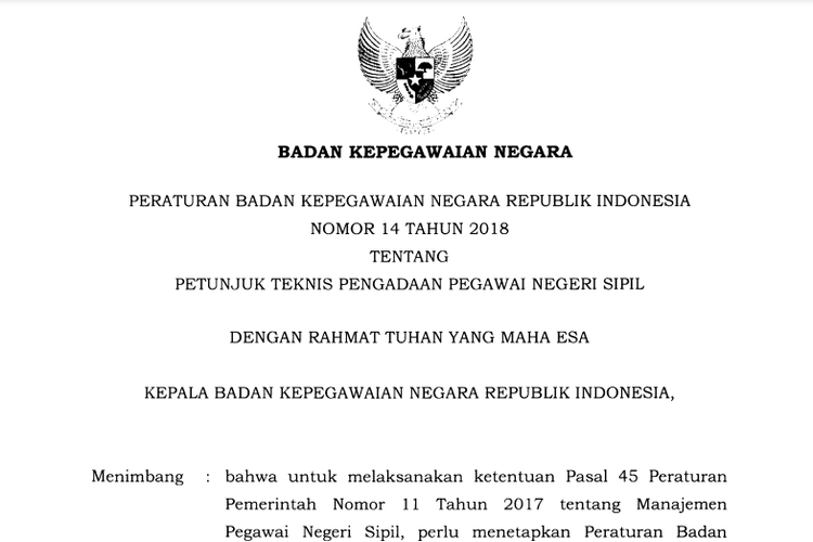 Tangkapan layar Peraturan BKN Nomor 14 Tahun 2018.