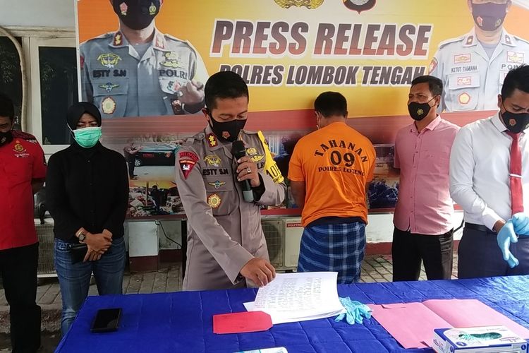 jumpa pers Polres Lombok Tengah atas kasus pembunuhan akibat hubungan gelap di Desa Kateng