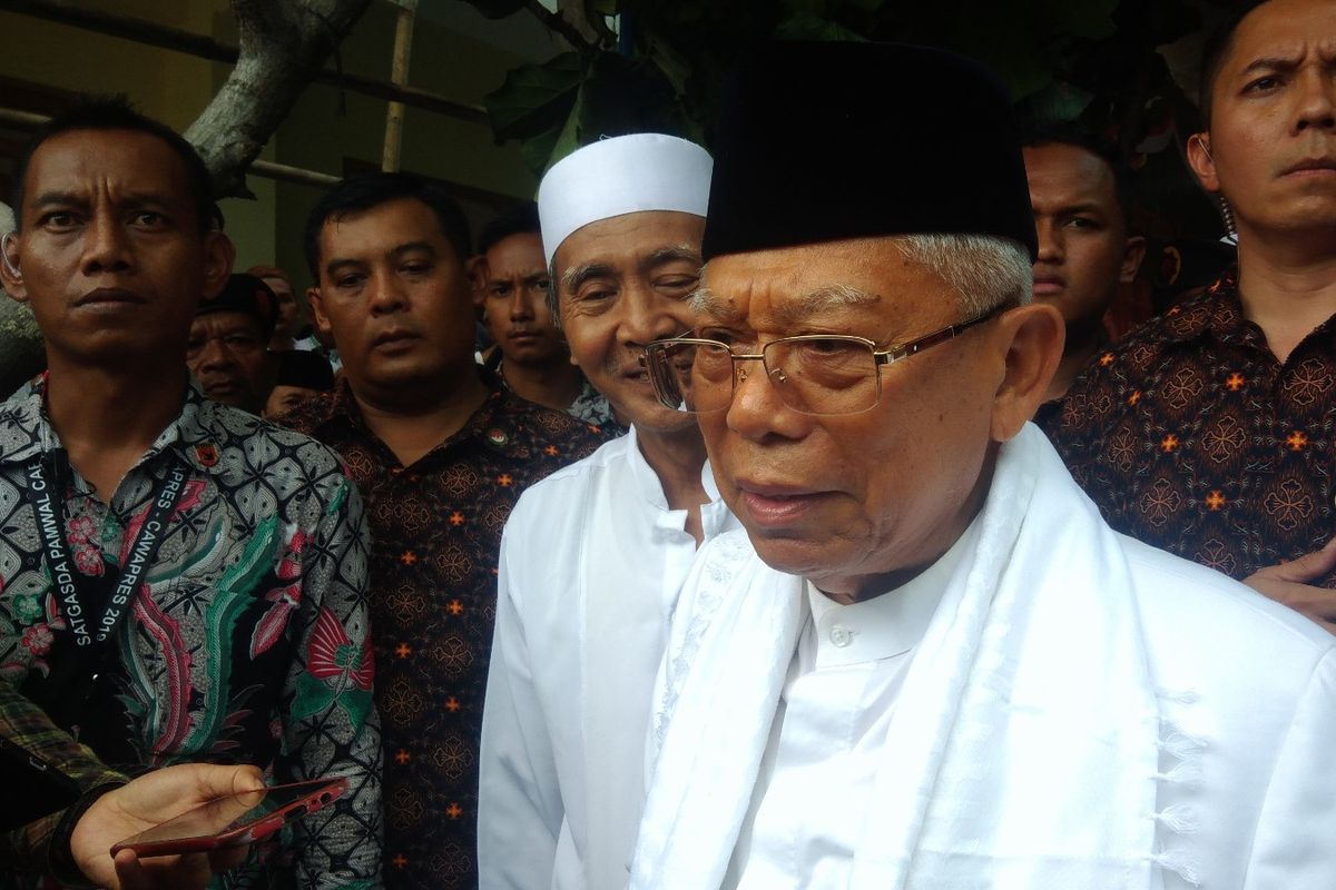 Calon wakil presiden nomor urut 01 KH  Maruf Amindi Pondok Pesantren An-Nur, Bantul, Yogyakarta, Kamis (28/3/2019). 
