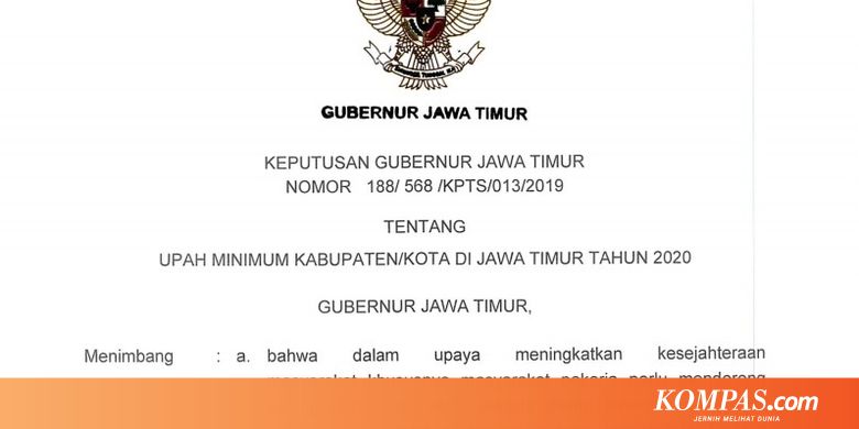 Umk Jawa Timur 2020 Disahkan Tertinggi Rp 42 Juta