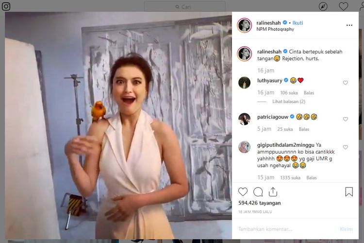 Artis peran Raline Shah dalam salah satu postingan di akun Instragram-nya, @ralineshah.