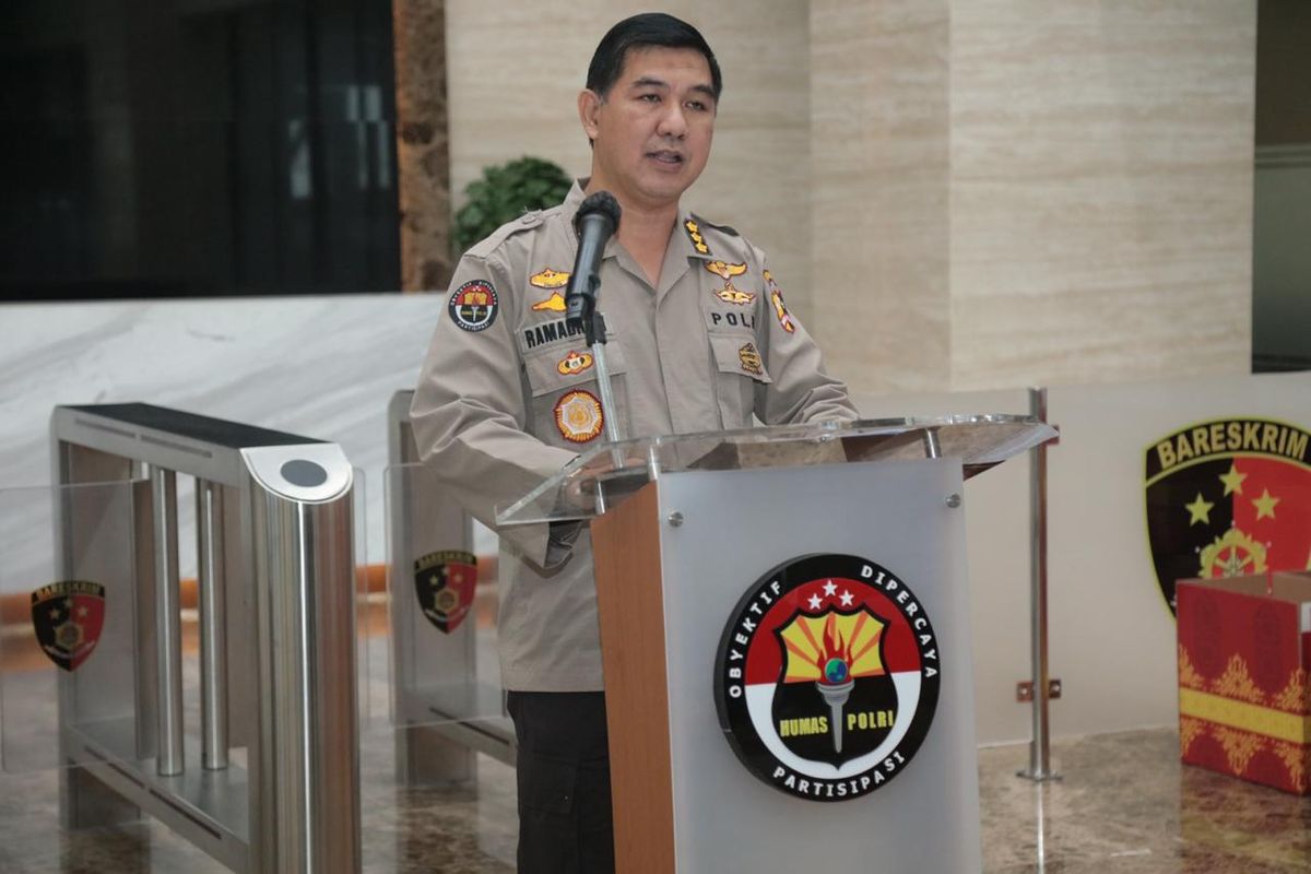 Police spokesman Ahmad Ramadhan speaks at an event in Jakarta. 