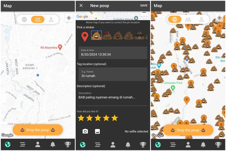 Cara pakai aplikasi Poop Map untuk menandai titik BAB.