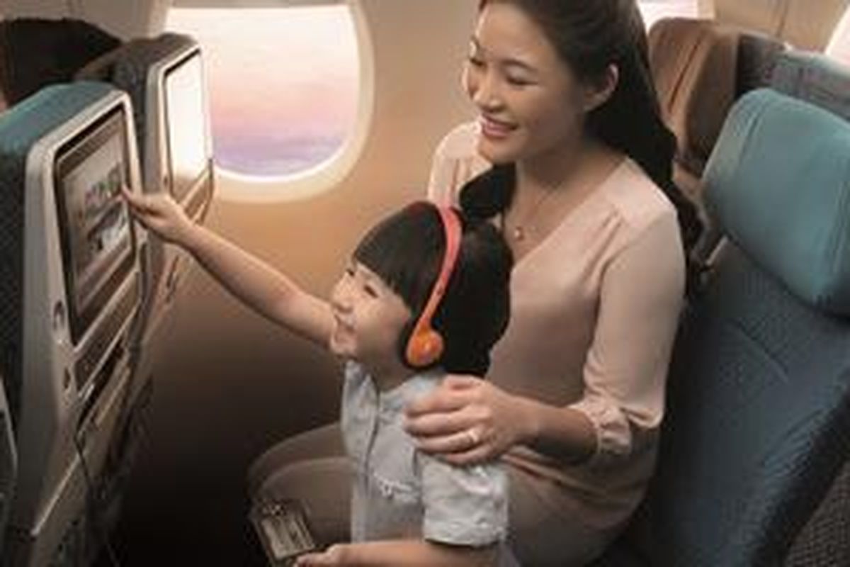 Fasilitas hiburan di pesawat Singapore Airlines.