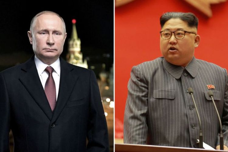 Presiden Rusia Vladimir Putin (kiri) dan Pemimpin Korea Utara Kim Jong Un (kanan).