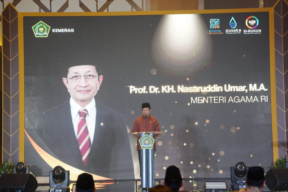 Menteri Agama Nasaruddin Umar dalam Harmony Award di Jakarta, Jumat (28/11/2025).
