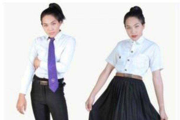 Universitas Bangkok memperkenalkan seragam baru untuk mahasiswa transjender (kiri), sementara seragam untuk mahasiswi tidak berubah.