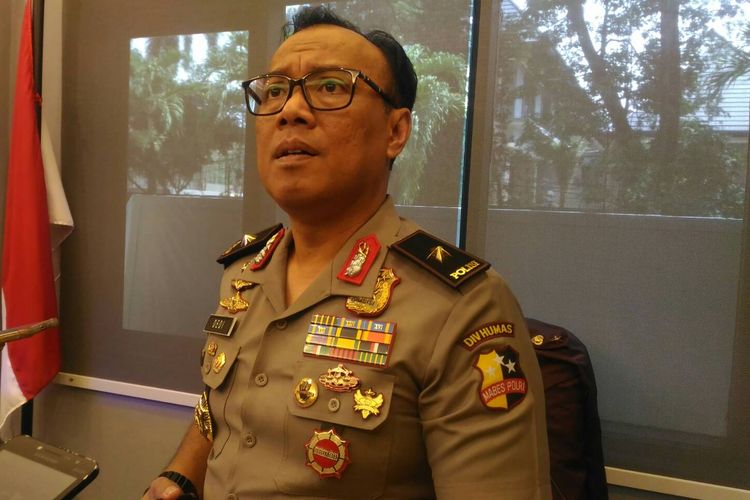 Kepala Biro Penerangan Masyarakat Humas Brigjen (pol) Dedi Prasetyo di Gedung Humas Mabes Polri, Jakarta, Kamis (4/4/2019). 