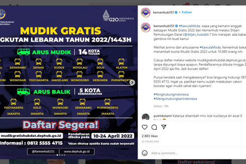 Ada Ribuan Kuota Mudik Gratis, Ini Syarat dan Cara Pendaftaran