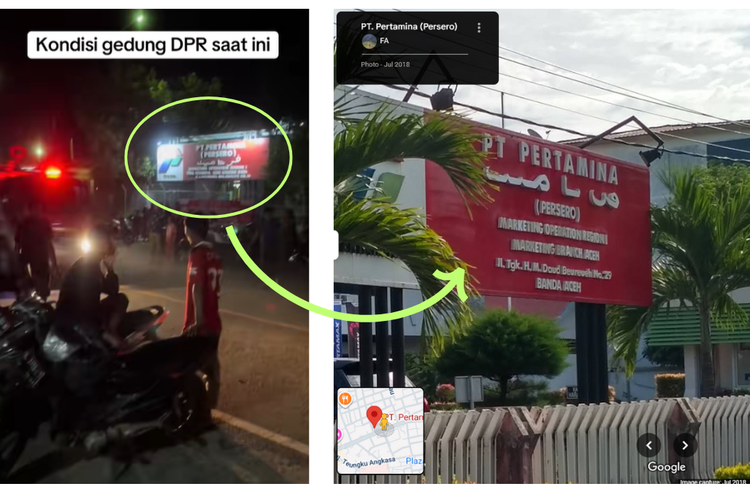 Perbandingan gambar plang merah PT Pertamina (Persero) disertai aksara Arab yang umum dijumpai di Aceh.
