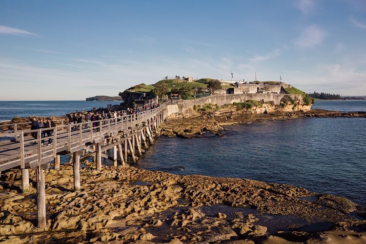 Crowds visiting Blak Markets at Bare Island, La Perouse.