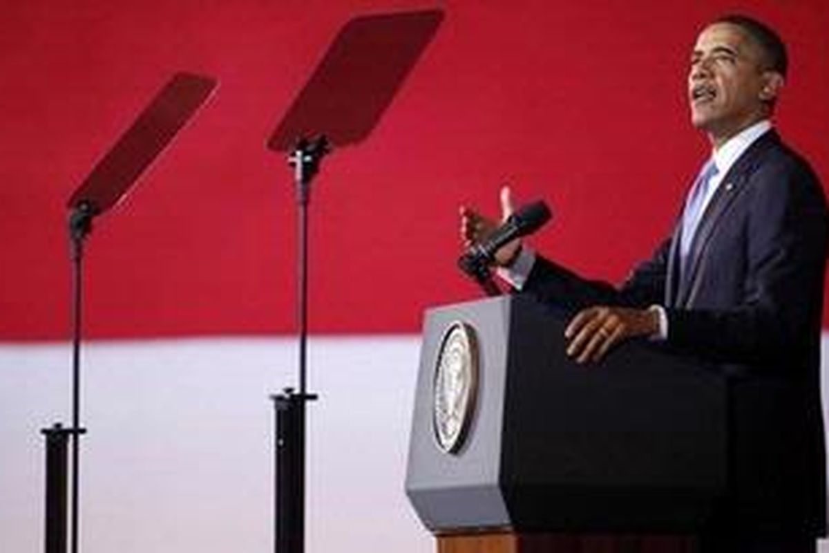 Presiden AS Barack Obama menyampaikan kuliah umum di Universitas Indonesia, Depok, 10 November 2010 