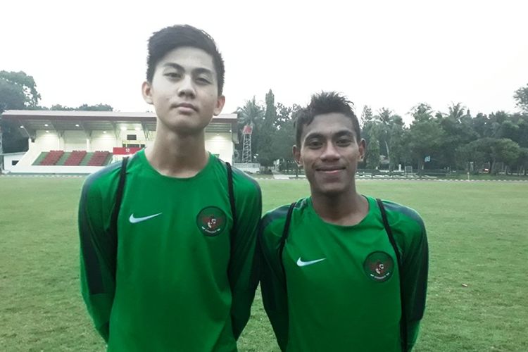 Pemain timnas U-16, Rendy Juliansyah (kiri) dan Hamsah Lestaluhu. 
