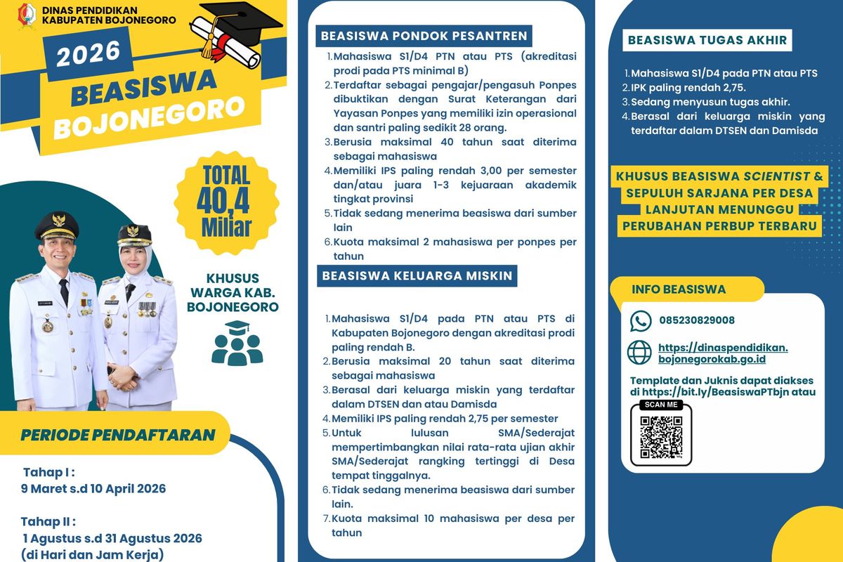 Pemkab Bojonegoro Tawarkan Beasiswa dengan Total Dana Rp 40 Miliar