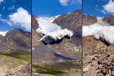 Detik-detik Turis Selamat dari Longsoran Salju Besar di Pegunungan Tian Shan di Kirgistan