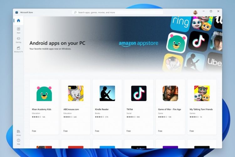 Tampilan Windows Store di Windows 11 yang memuat aplikasi Android.