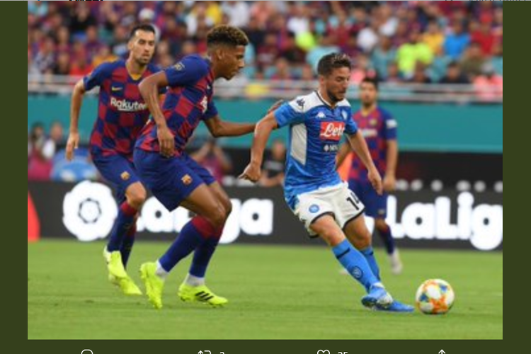 Laga Barcelona vs Napoli berlangsung di Stadion Hard Rock, 7 Agustus 2019. 