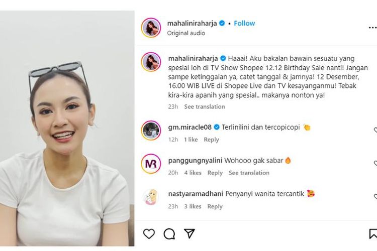Melalui unggahannya di Instagram, penyanyi cantik kelahiran Bali ini mengajak para pengikutnya untuk menyaksikan keseruan penampilannya di TV Show Shopee 12.12 Birthday Sale.