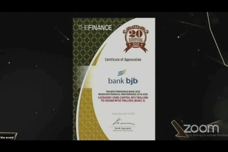 PT Bank Pembangunan Daerah Jawa Barat dan Banten (bank bjb) meraih penghargaan Top Financial Institution 2020 dari majalah The Finance, Kamis (10/12/2020) 