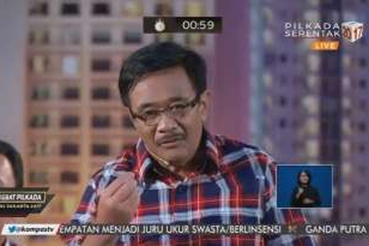 Djarot Saiful Hidayat saat debat pertama Pilkada DKI Jakarta, Minggu (13/1/2017).