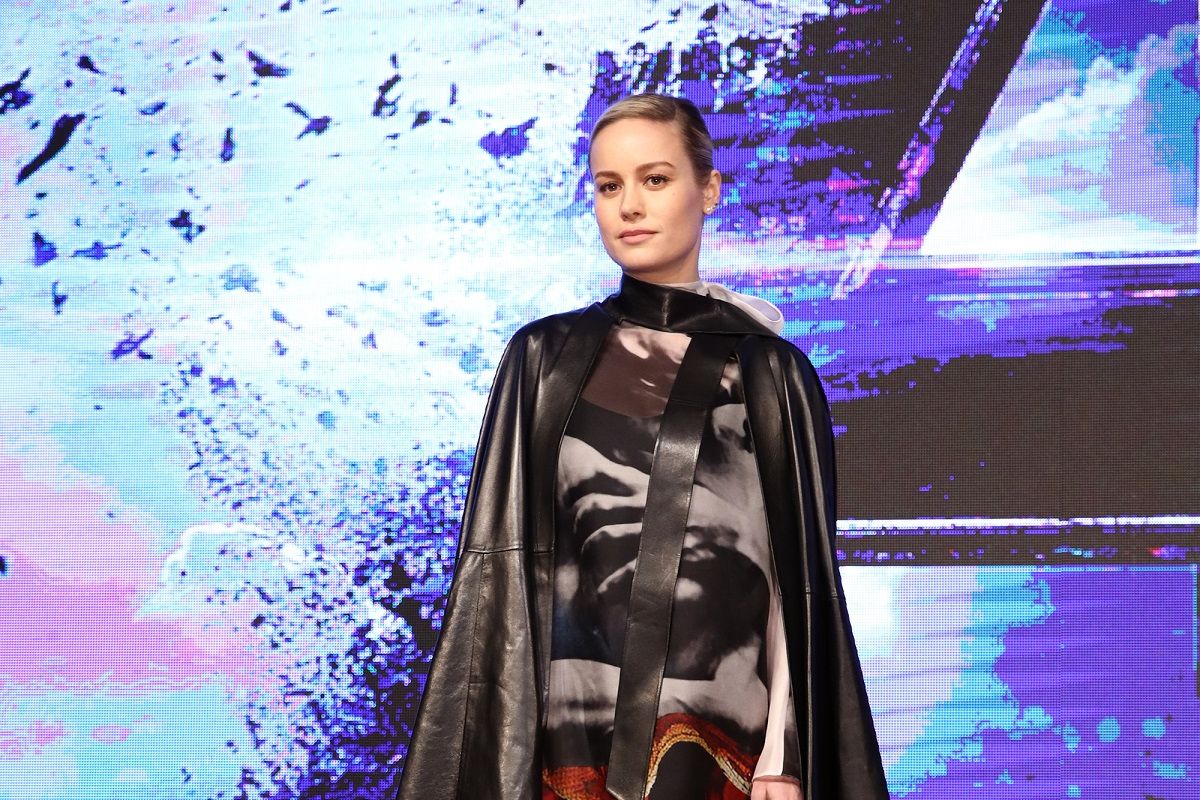 Brie Larson menghadiri press conference untuk film produksi Marvel Studios, Avengers: Endgame, di seoul, Korea Selatan, pada 15 April 2019.