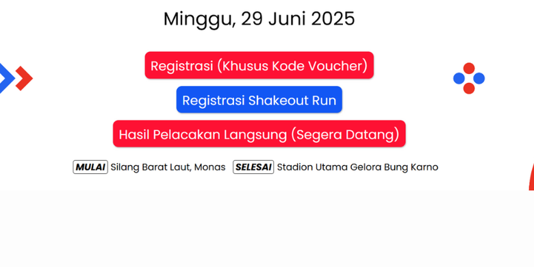 Situs resmi Jakarta International Marathon kini menampilkan fitur baru yaitu Live Tracking Runners yang memungkinkan pelari mengakses posisi dan pergerakan mereka secara langsung (real-time). 