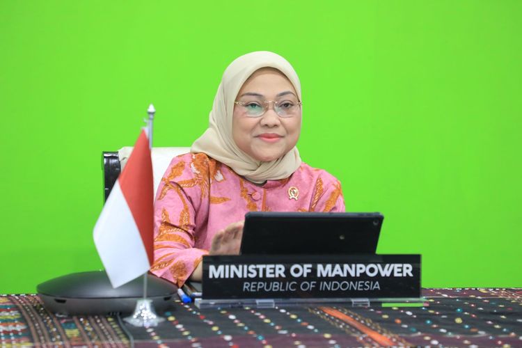 Menteri Ketenagakerjaan (Menaker) Ida Fauziyah ketika menjadi pembicara secara virtual dalam Dialog Hak Penyandang Disabilitas Regional Kelima Tingkat ASEAN, Kamis (31/3/2022).