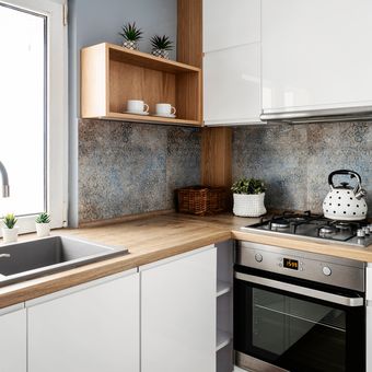 Ilustrasi dapur kecil bergaya minimalis. 