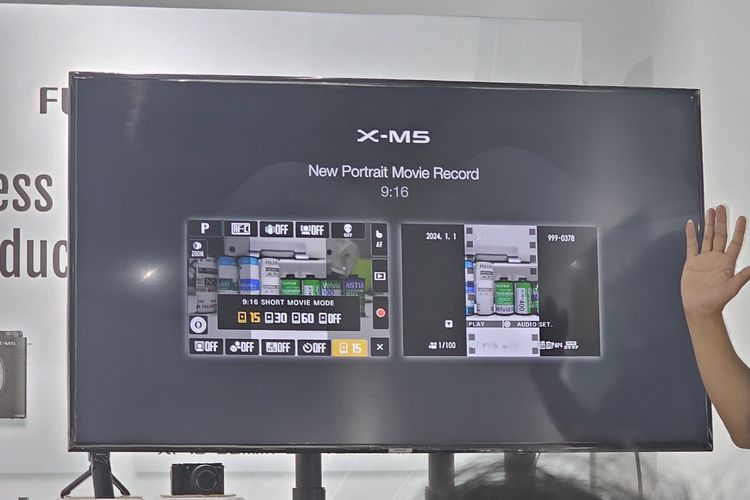 Ilustrasi dari salah satu fitur unggulan Fujifilm X-M5 yang diberi nama Portait Movie Record. Fitur yang memungkinkan pengguna merekam video dan langsung di-crop otomatis dengan rasio 16:9 di media sosial