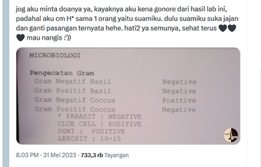 Tangkapan layar unggahan menyebut seseorang tertular penyakit gonore tertular dari suami yang sering jajan sebelum menikah