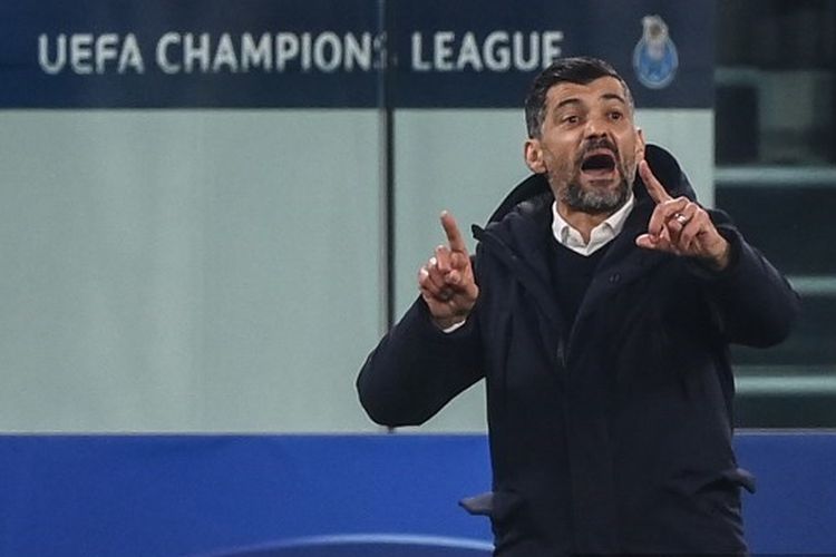 Sergio Conceicao pada laga leg kedua 16 besar Liga Champions yang mempertemukan Juventus vs Porto di Stadion Allianz, Rabu (10/3/2021) dini hari WIB.