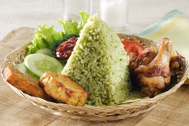 Ilustrasi nasi tumpeng hijau.