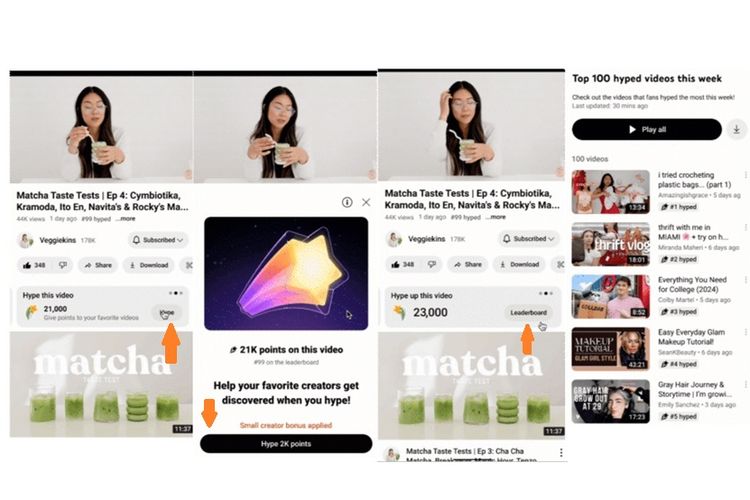 Ilustrasi fitur Hype di YouTube
